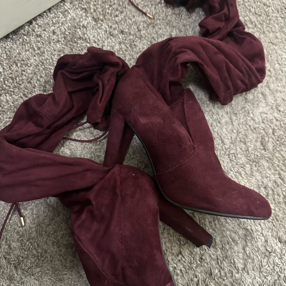 Yoki Burgundy Heeled Boots High Calf